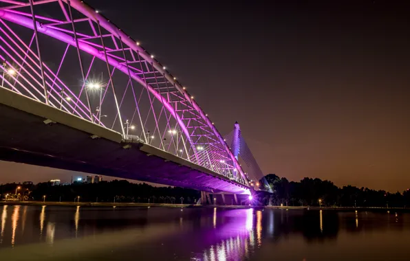 Картинка city, colorful, light, bridge, night, Putrajaya, malaysia, wawasan, Seri Wawasan Bridge, seri, putrajaya