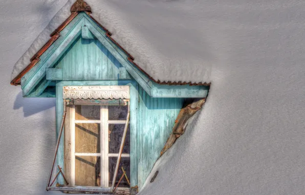 Картинка зима, крыша, снег, дом, окно