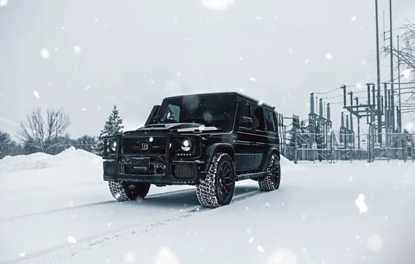 Картинка Mercedes, Winter, AMG, Black, Snow, G63, W463