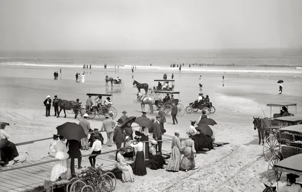 Картинка море, пляж, ретро, берег, Флорида, США, 1904-й год
