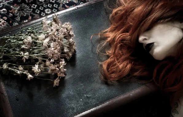 Картинка девушка, цветы, чемодан