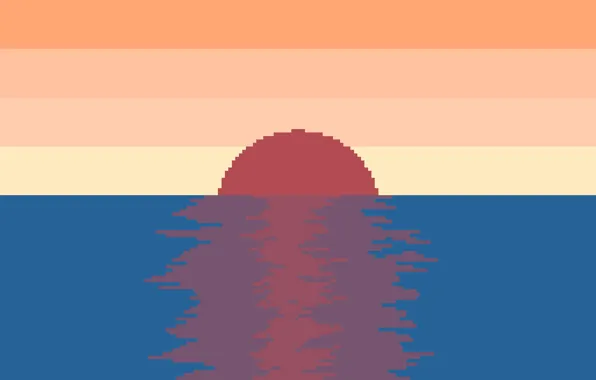 Картинка море, закат, pixel art