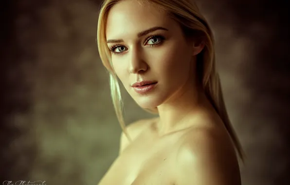 Картинка взгляд, фон, портрет, макияж, прическа, блондинка, красотка, боке, Eva Mikulski