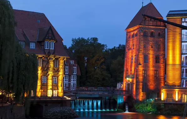 Картинка огни, башня, Германия, Нижняя Саксония, Люнебург