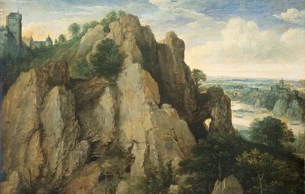 Картинка дерево, масло, картина, Горный Пейзаж, Лукас ван Фалькенборх