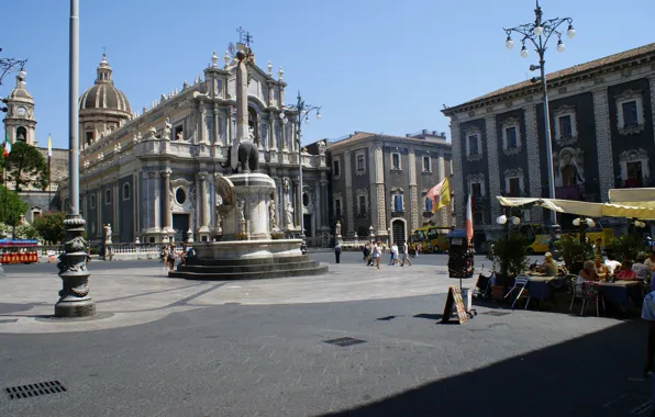 Картинка площадь, Италия, Кафедральный собор, Сицилия, Катания, фонтан Слон