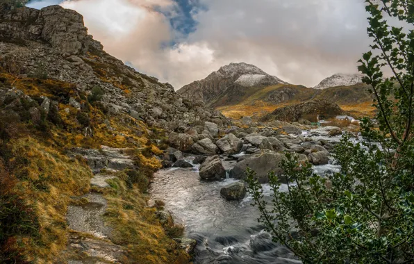 Картинка горы, река, камни, дерево, скалы, Уэльс