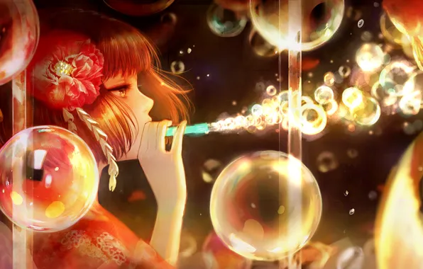 Картинка цветок, девушка, мыльные пузыри, by romiy