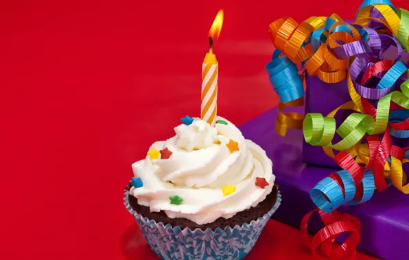 Картинка свеча, пирожное, бантик, cake, крем, Happy Birthday, pink, sweet, cupcake, кекс, cream, dessert, День Рождения