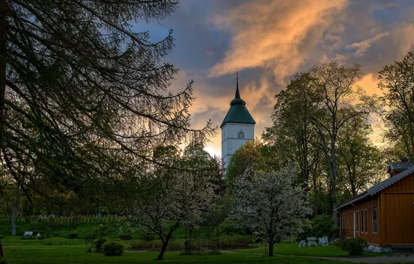 Картинка весна, Норвегия, церковь, Værnes kirke