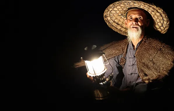 Картинка лампа, рыбак, шляпа, фонарь, старик, китаец