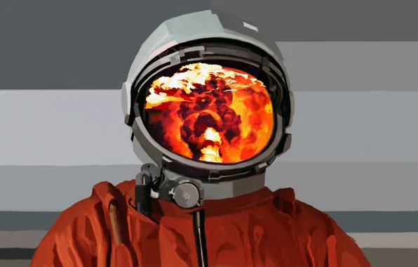 Картинка огонь, космонавт, скафандр, костюм