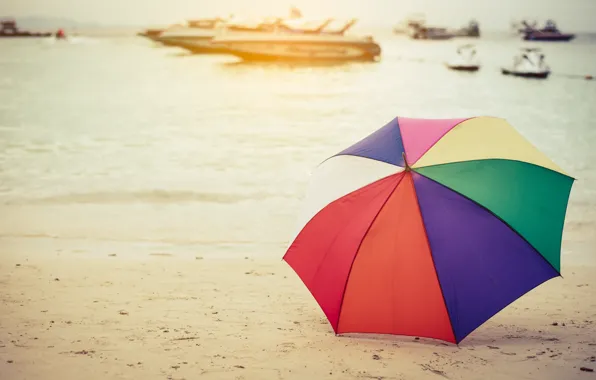 Картинка песок, море, пляж, лето, счастье, отдых, зонт, colorful, rainbow, summer, happy, beach, sea, umbrella, sand, …