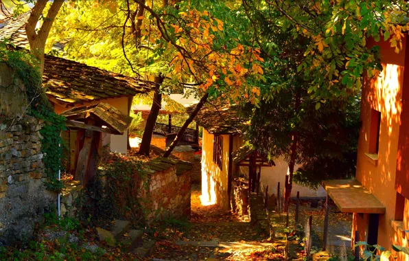 Картинка Дома, Осень, Деревня, Autumn, Village, Houses