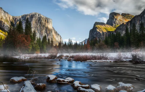 Картинка горы, река, камни, Yosemite