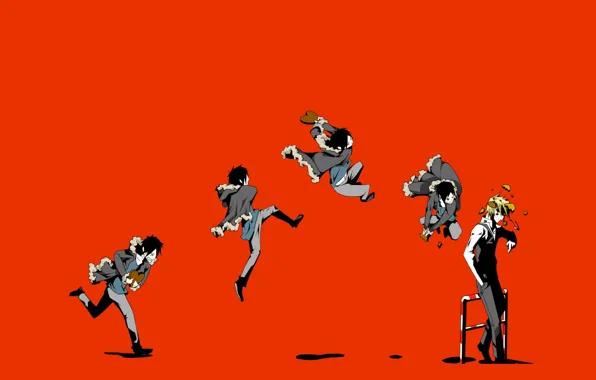 Картинка обломки, прыжок, удар, art, хулиган, Heiwajima Shizuo, Durarara!!, адская ухмылка, Orihara Izaya, садист, Pikushi Buaidhy