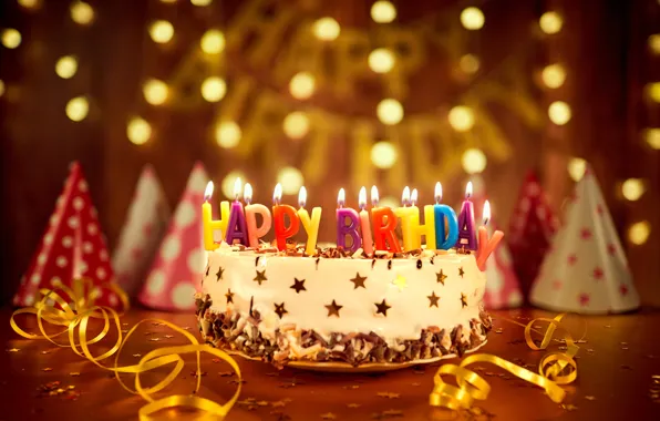 Картинка свечи, торт, cake, bokeh, decoration, Happy, День Рождения, Birthday