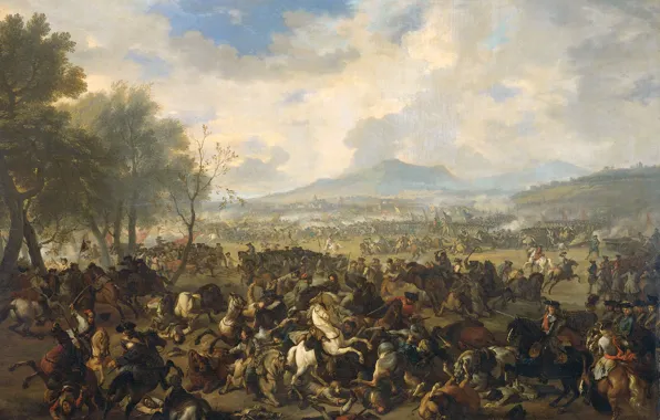 Картинка картина, баталия, Ян ван Хухтенбург, Битва при Рамильи между Французами и Союзниками