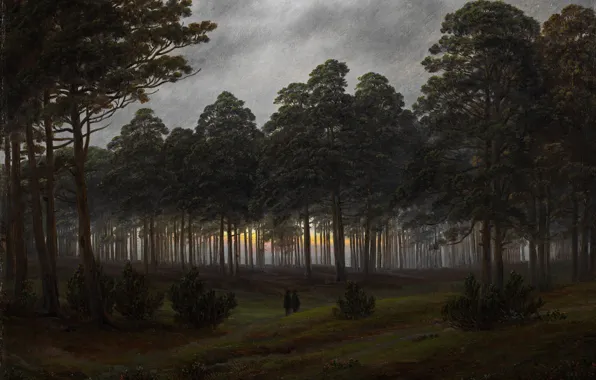 Картинка лес, деревья, пейзаж, Вечер, картина, Каспар Давид Фридрих