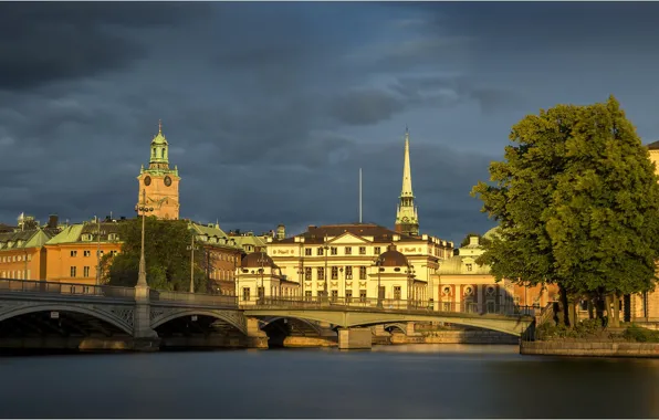 Картинка мост, река, Стокгольм, Швеция, Old Town, Stockholm
