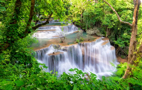 Картинка лес, пейзаж, река, скалы, водопад, summer, Тайланд, forest, тропический, river, landscape, beautiful, waterfall, tropical