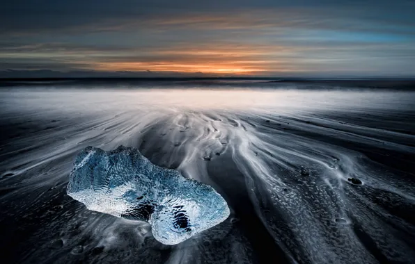 Картинка море, закат, берег, лёд