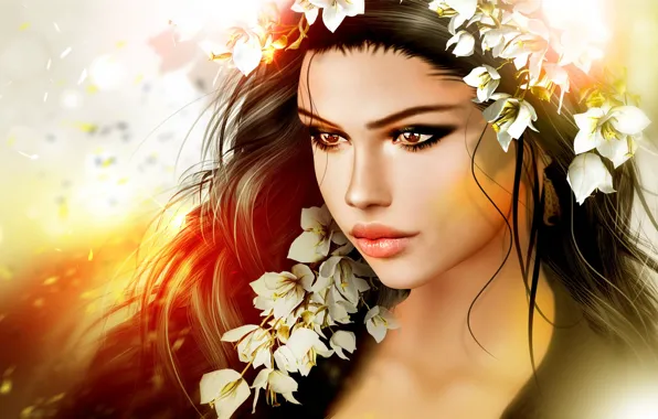 Картинка девушка, цветы, волосы
