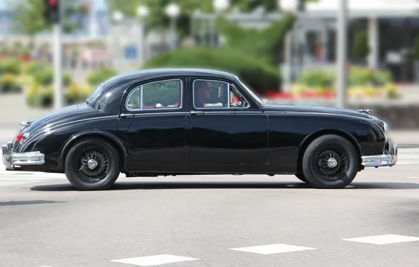 Картинка авто, ретро, черный, Jaguar, ягуар, black, хром, в движении, раритет, красивый, retro, chrom, scumbria