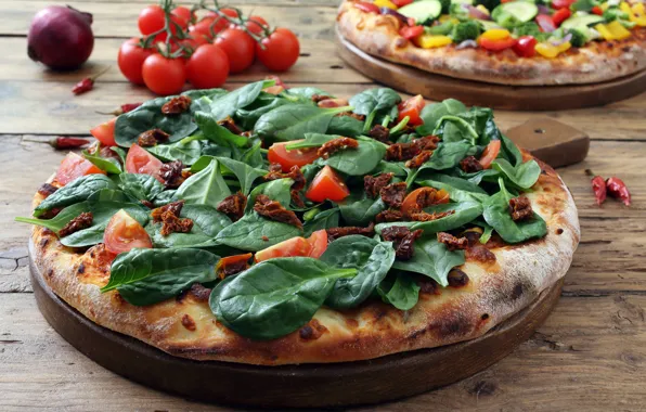 Картинка еда, pizza, помидоры-черри, peperoni, пиццы, zucchini, vegtariana, spinaci