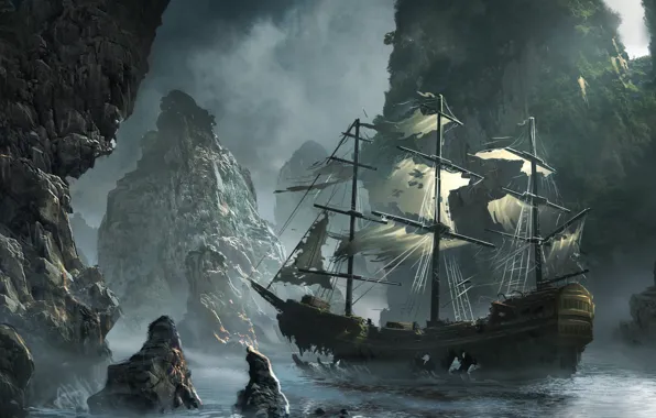 Картинка Fantasy, Art, Boat, Ship, Decay, Ruins, Wreck