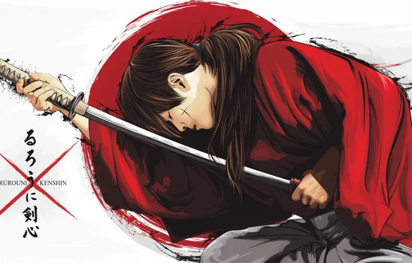 Картинка аниме, арт, самурай, парень, Rurouni Kenshin