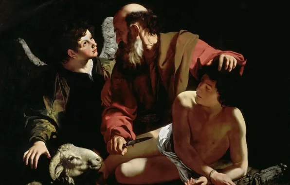 Картинка картина, мифология, Микеланджело Меризи да Караваджо, Принесение Исаака в Жертву