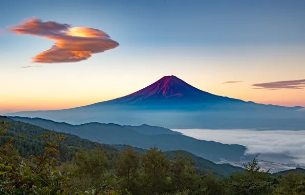 Картинка пейзаж, гора, вулкан, облако
