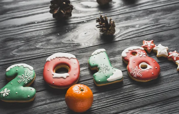 Картинка праздник, печенье, мандарин, новый год 2018