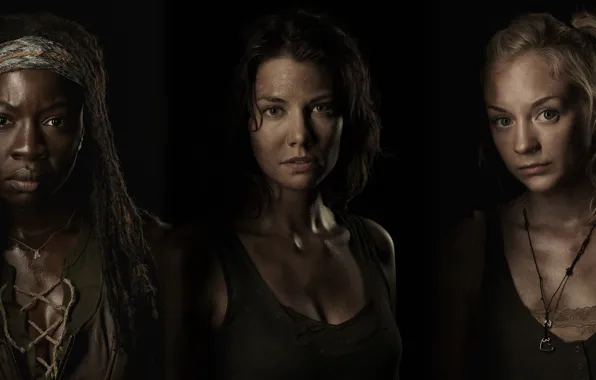 Картинка The Walking Dead, Danai Gurira, Lauren Cohan, Emily Kinney, Ходячие, героини