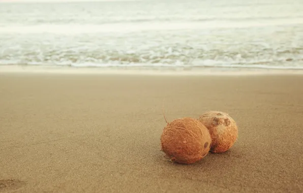 Картинка песок, море, волны, пляж, waves, beach, sea, sand, кокосы, coconuts