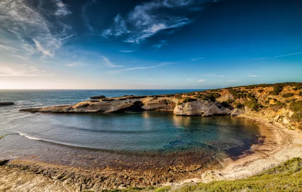Картинка море, небо, побережье, горизонт, Италия, солнечно, Sardinia
