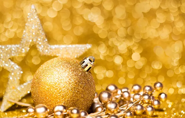 Картинка золото, игрушка, звезда, новый год, шар, бусы