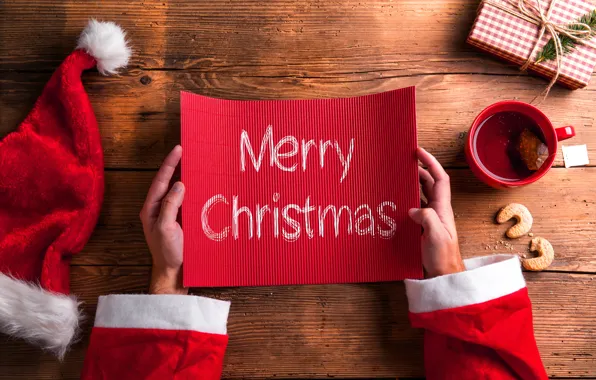 Картинка Новый Год, Рождество, подарки, Christmas, wood, Merry Christmas, Xmas, decoration, gifts, santa hat, holiday celebration