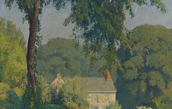 Картинка деревья, пейзаж, дом, картина, Даниэль Гарбер, Летняя тишина