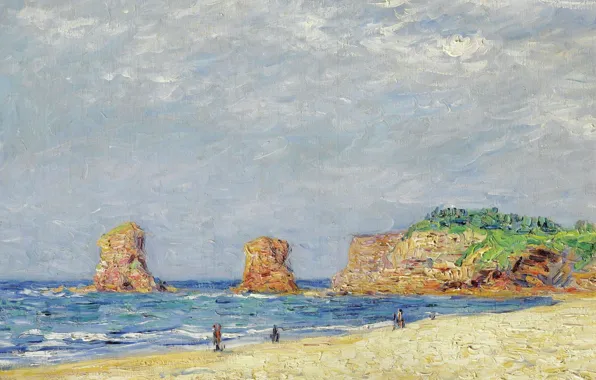 Картинка море, пейзаж, берег, картина, Francis Picabia, Франсис Пикабиа, Скалы в Андайе