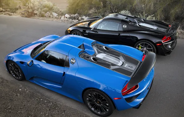 Картинка Porsche, Blue, Black, Spyder, 918, Road, Supercar