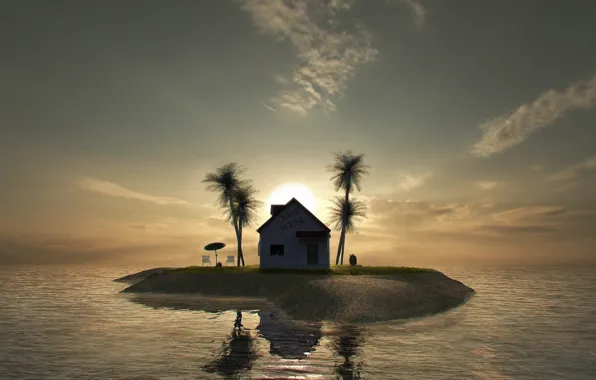 Картинка дом, пальмы, остров, Kame House