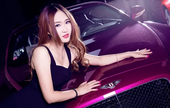 Картинка взгляд, Bentley, Девушки, азиатка, красивая девушка, малиноый авто