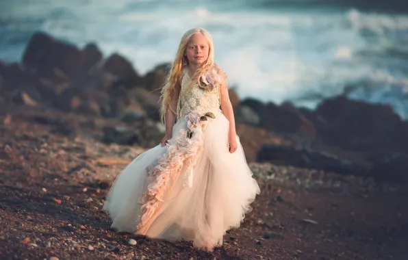Картинка берег, платье, девочка, Sea Princess