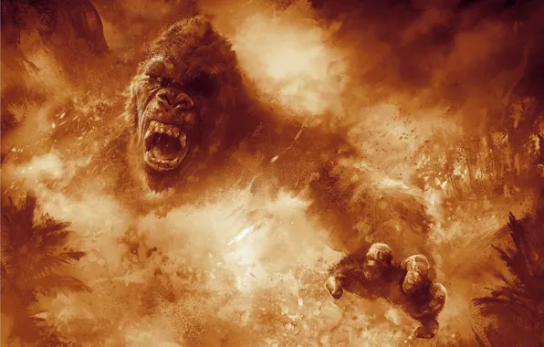 Картинка cinema, fire, flame, movie, animal, gorilla, fang, film, angry, strong, fury, spark, Kong: Skull Island, …