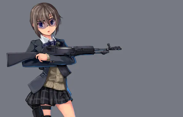 Картинка girl, gun, weapon, anime, pretty, shotgun, japanese, bishojo, seifuku