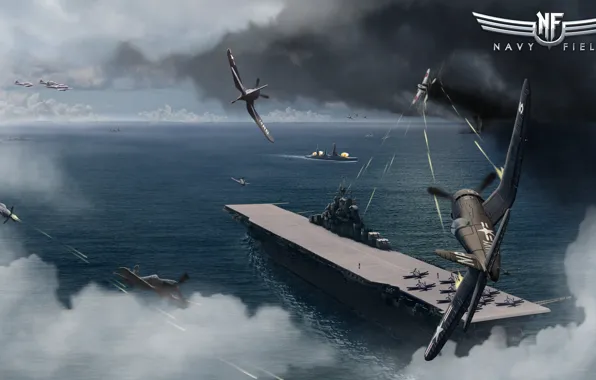 Картинка бой, авианосец, самолёты, Navy Field, The aircraft carrier Yorktown