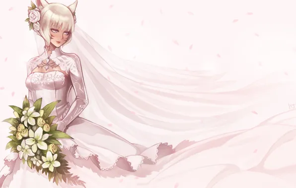 Картинка девушка, букет, платье, невеста