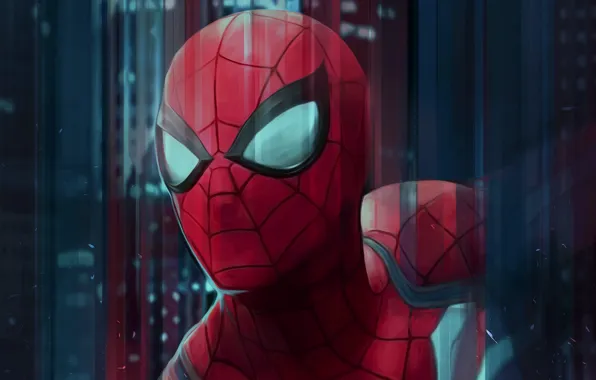 Картинка красный, рисунок, арт, костюм, супергерой, Человек-паук, Spider-Man, Peter Parker